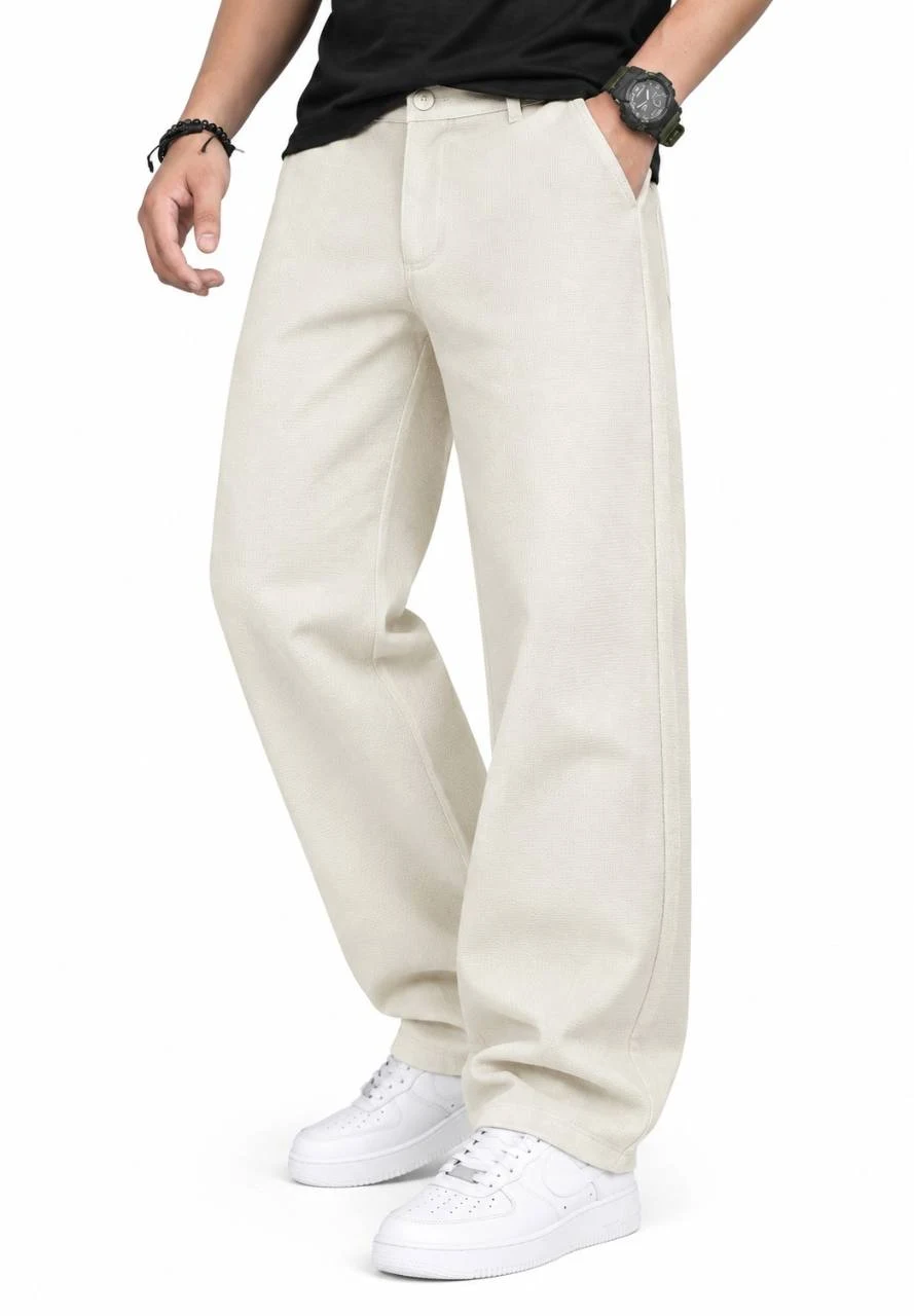 Textured Relaxed Pants - Ivory